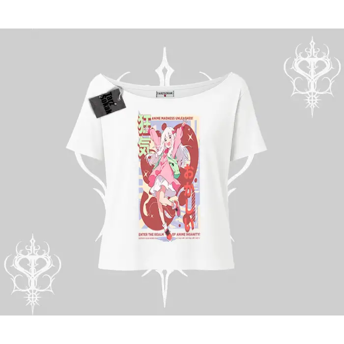 Kayık Yaka Tshirt Madness Unleashed Anime Girl Baskılı