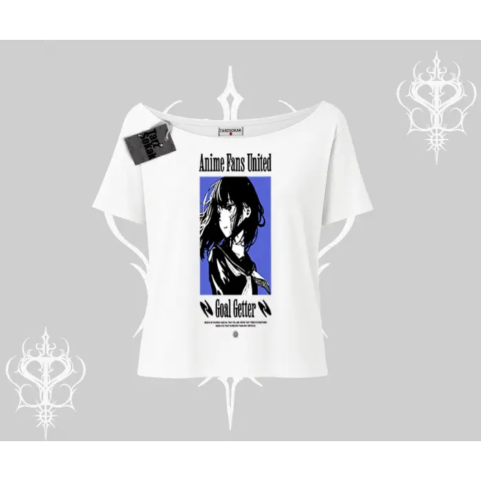 Kayık Yaka Tshirt Oversize Anime Kız Baskılı