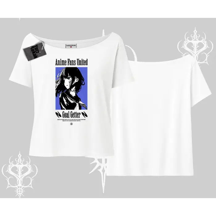 Kayık Yaka Tshirt Oversize Anime Kız Baskılı