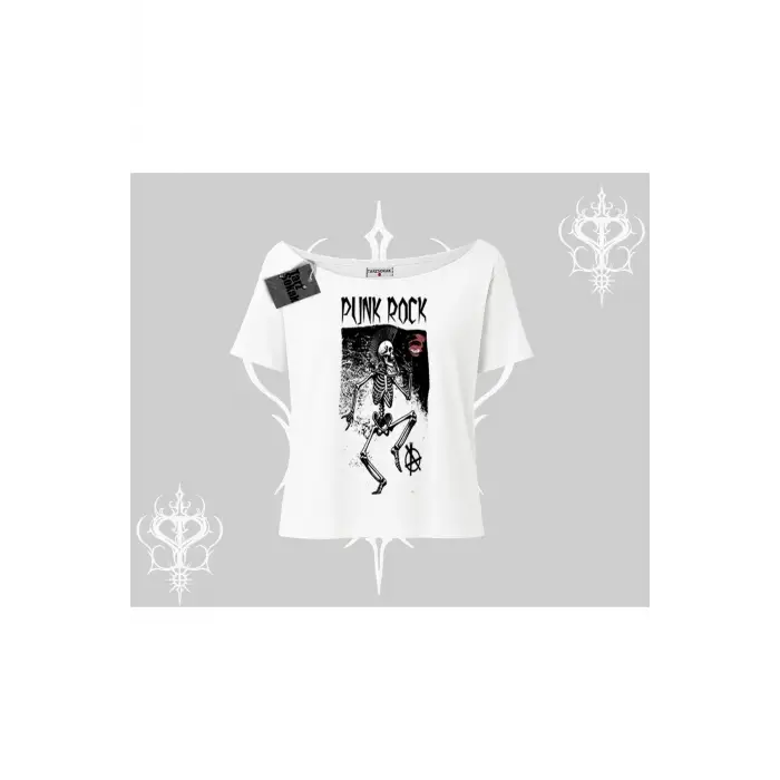 Kayık Yaka Tshirt Punk Rock Chaos Skeleton Riot