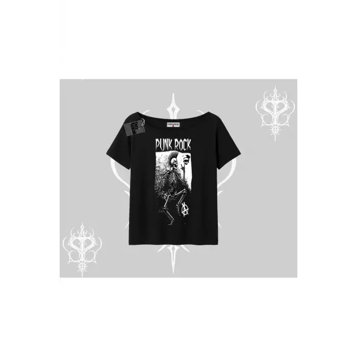 Kayık Yaka Tshirt Punk Rock Chaos Skeleton Riot