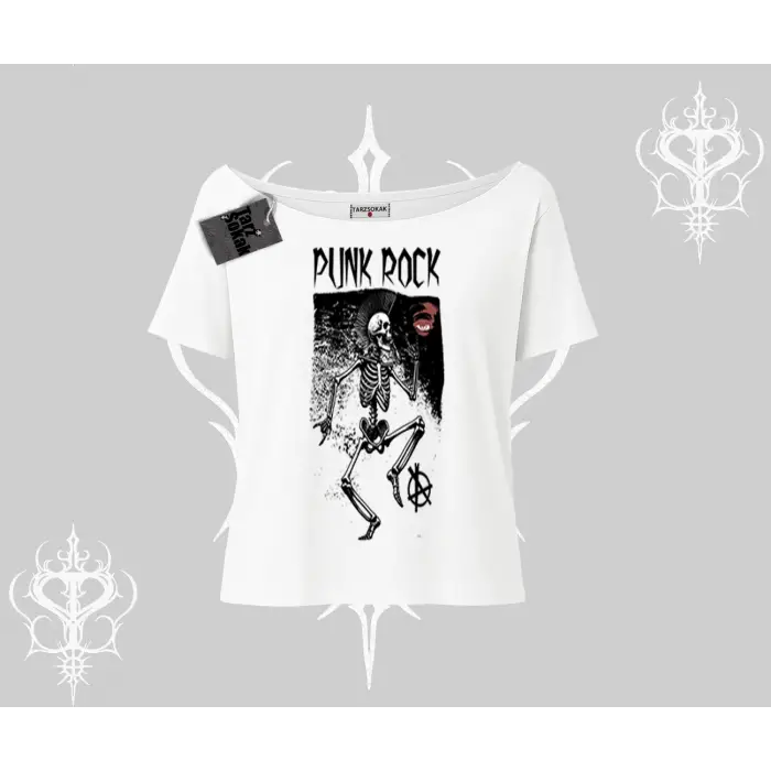 Kayık Yaka Tshirt Punk Rock Chaos Skeleton Riot