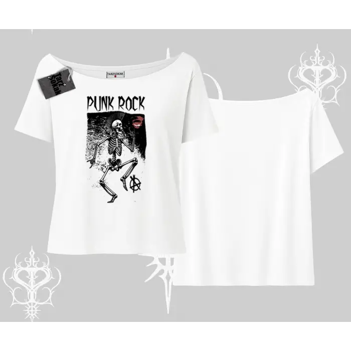 Kayık Yaka Tshirt Punk Rock Chaos Skeleton Riot