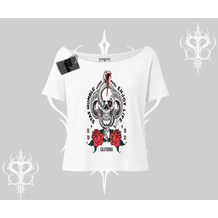 Kayık Yaka Tshirt Stay Humble Work Hard Enjoy Life