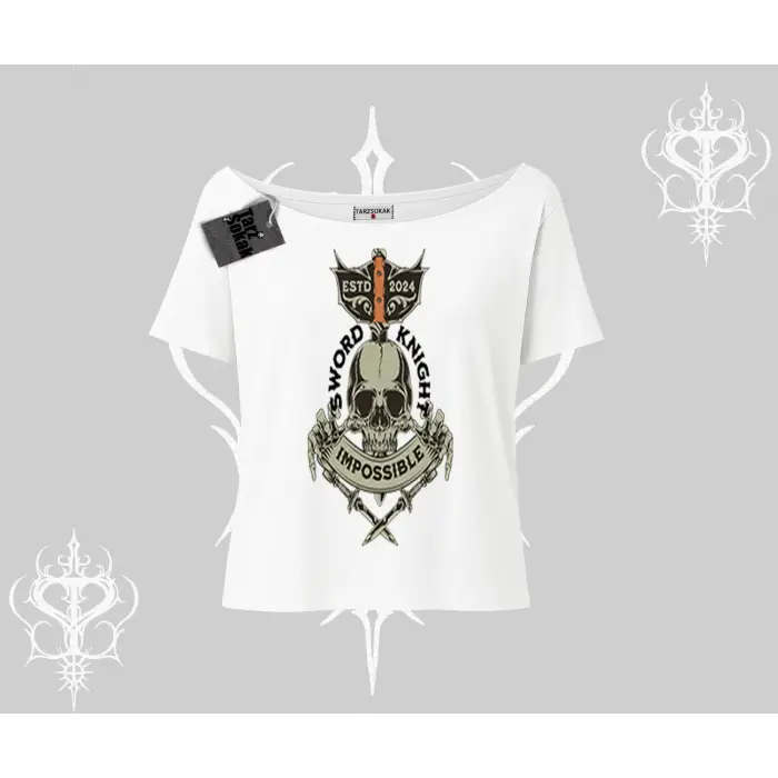 Kayık Yaka Tshirt Sword Knight Skull Impossible Street Creed