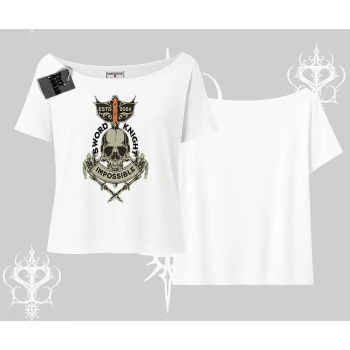 Kayık Yaka Tshirt Sword Knight Skull Impossible Street Creed