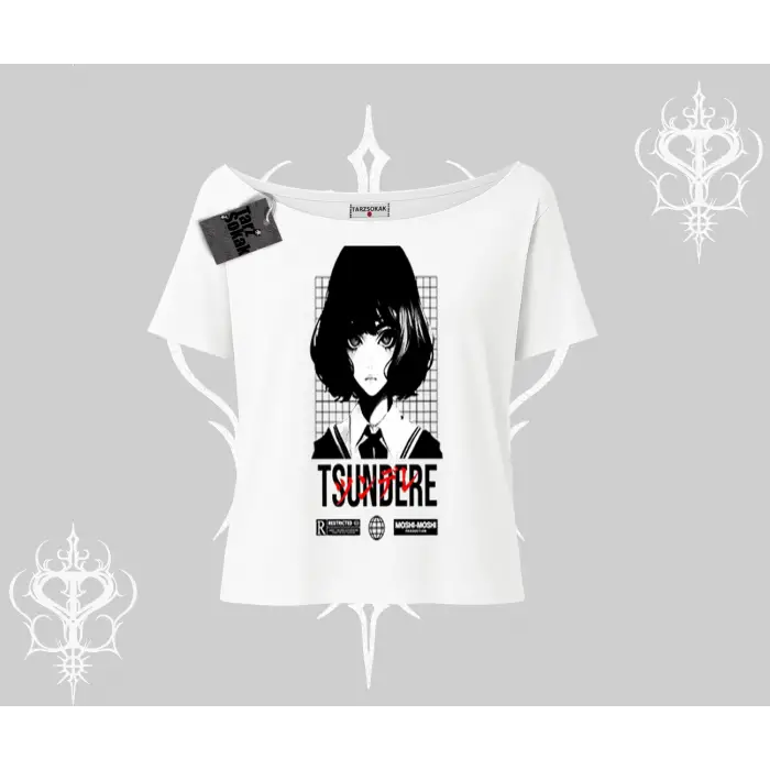 Kayık Yaka Tshirt Tsundere Anime Japanese Style Baskılı