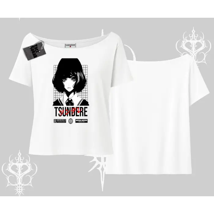Kayık Yaka Tshirt Tsundere Anime Japanese Style Baskılı