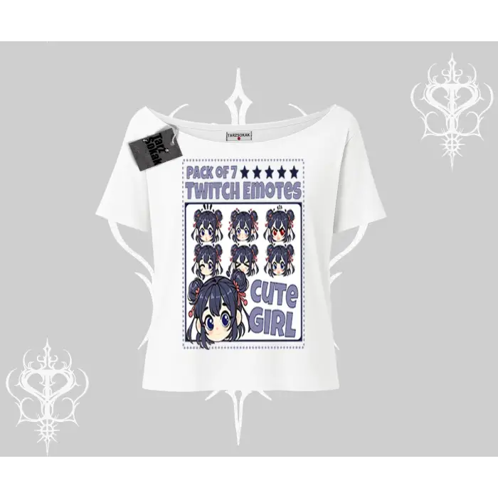 Kayık Yaka Tshirt Twitch Emotes Cute Girl Anime Expression