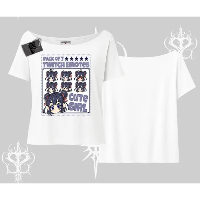 Kayık Yaka Tshirt Twitch Emotes Cute Girl Anime Expression