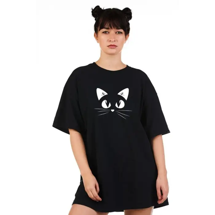 Kedi Baskı Oversize T-shirt