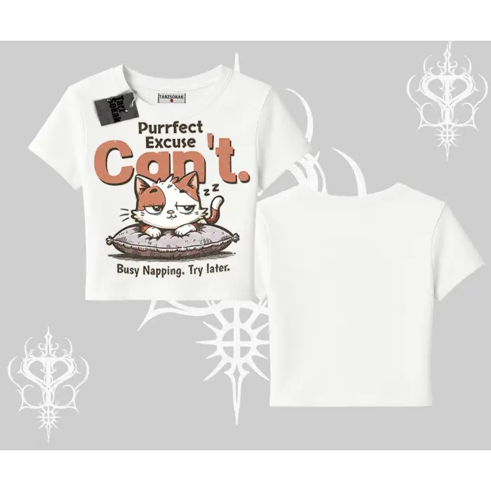 Kedi Baskılı Cant Busy Napping Y2K  Babby Tee Tshirt