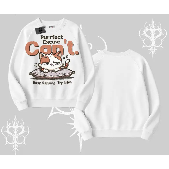 Kedi Baskılı Cant Busy Napping Y2K  Biskilet Sweatshirt