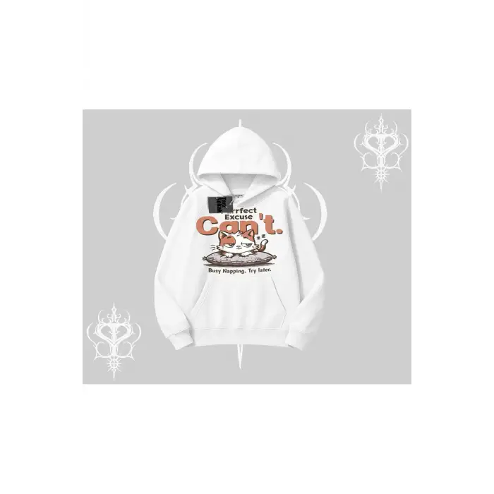 Kedi Baskılı Cant Busy Napping Y2K Kapşonlu Sweatshirt