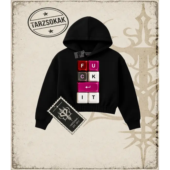 KEYCAP   Kadın Crop Kapşonlu Sweatshirt