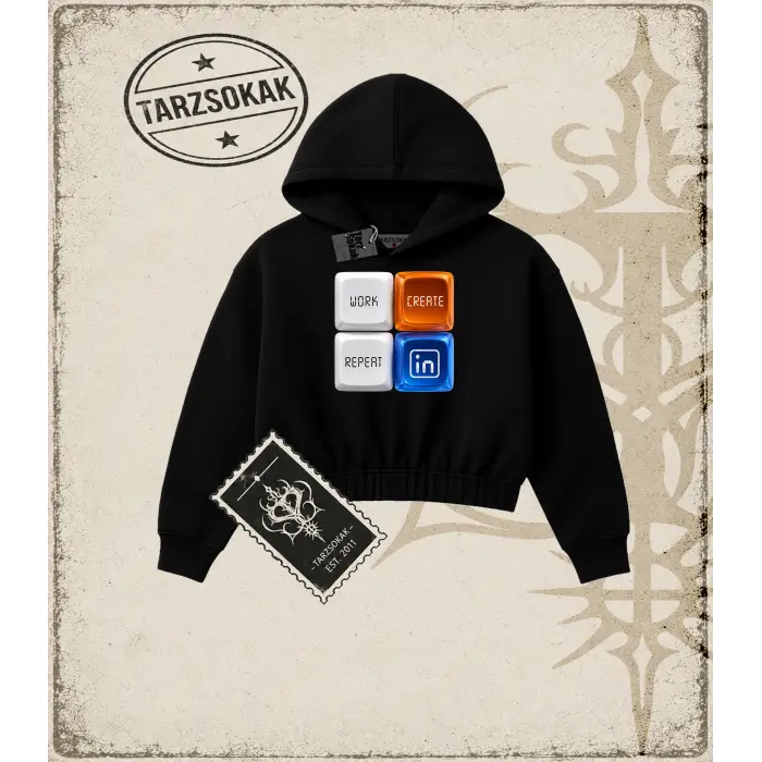KEYCAP   Kadın Crop Kapşonlu Sweatshirt