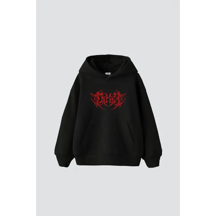 Kırmızı Dusk Baskılı Oversize Unisex Siyah