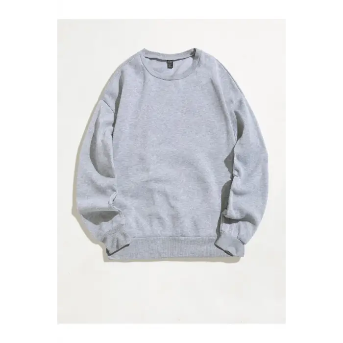 KOD ADR-SHEN EZwear Solid Round Neck Sweatshirt Gri