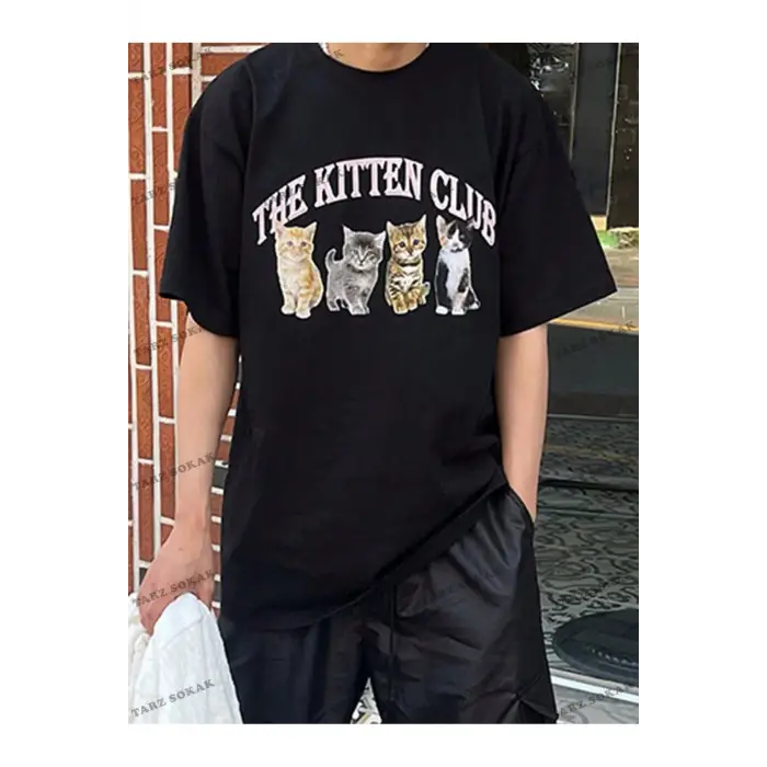 KOD Trend Erkek Kedi & Harf Grafikli Tişört