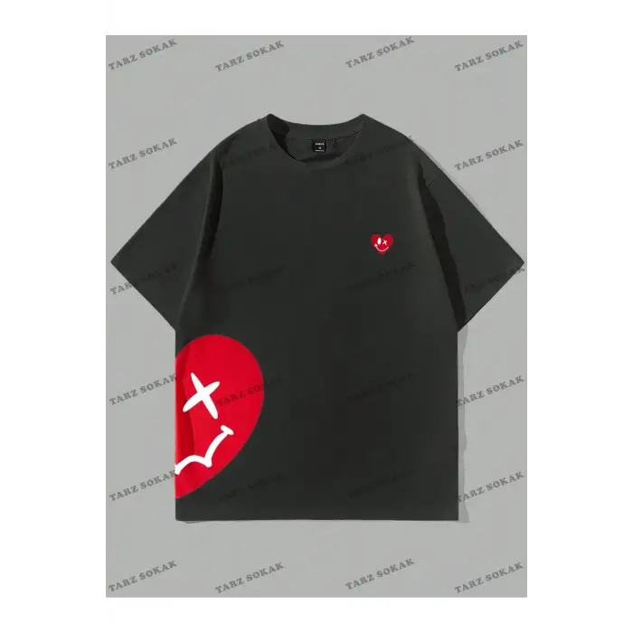 KOD Trend Hypemode Kalp Desenli Erkek Örme Günlük Tişört