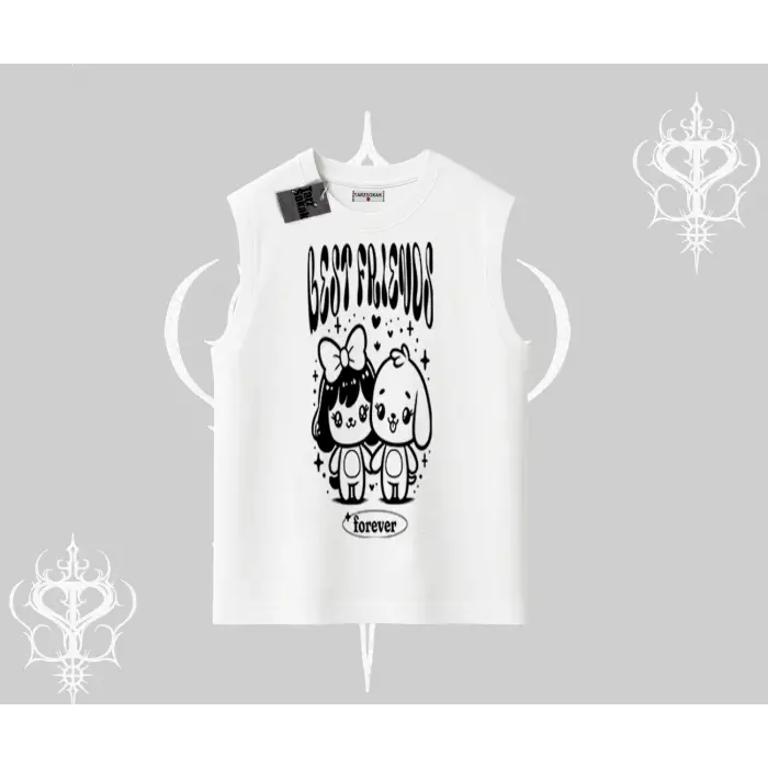 Kolsuz Tshirt Best Friends Forever Baskılı Sevimli Tasarım