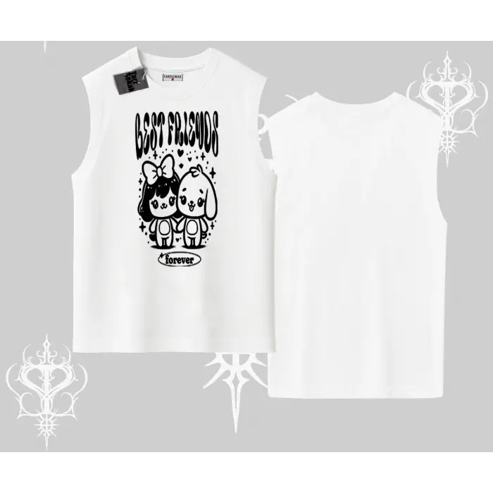 Kolsuz Tshirt Best Friends Forever Baskılı Sevimli Tasarım