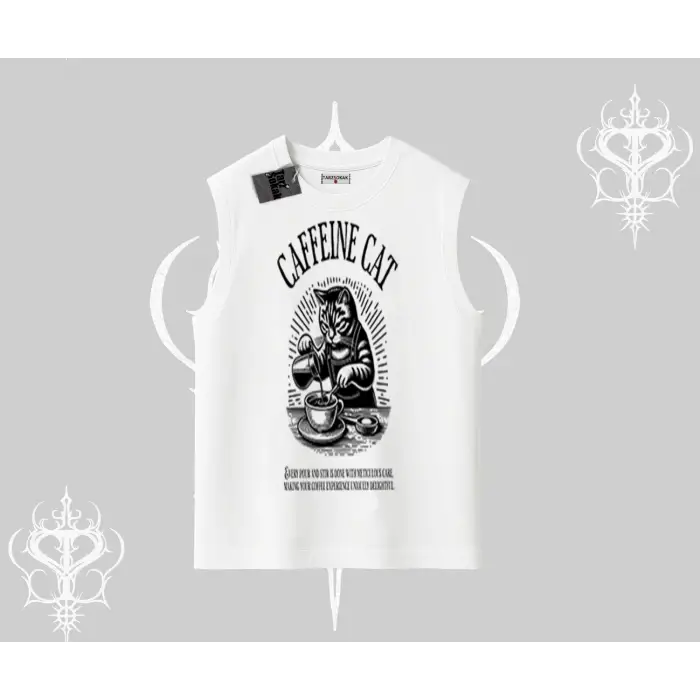 Kolsuz Tshirt Caffeine Cat Kahve Temalı Kedi Baskılı