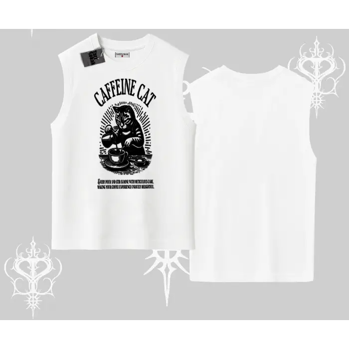 Kolsuz Tshirt Caffeine Cat Kahve Temalı Kedi Baskılı