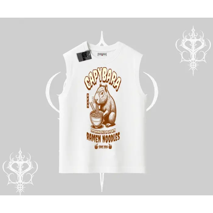 Kolsuz Tshirt Cute Capybara Enjoying Ramen Noodles Artwork