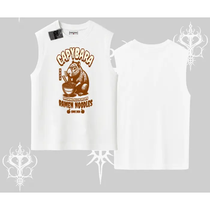 Kolsuz Tshirt Cute Capybara Enjoying Ramen Noodles Artwork