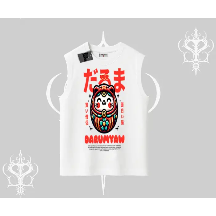 Kolsuz Tshirt Daruma Kedi Anime Baskılı