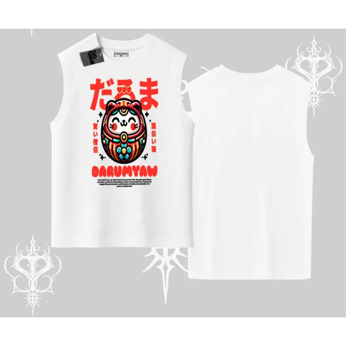 Kolsuz Tshirt Daruma Kedi Anime Baskılı