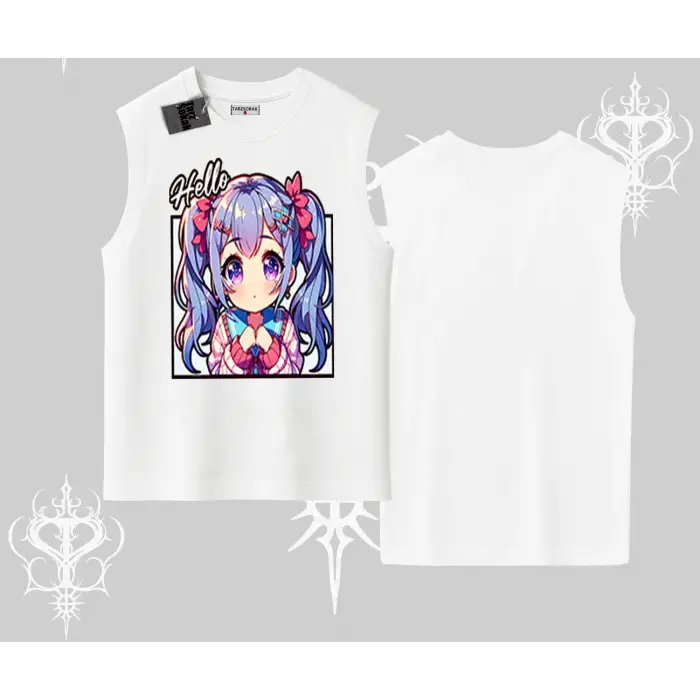 Kolsuz Tshirt Hello Anime Kız Sevimli Karakter Baskılı