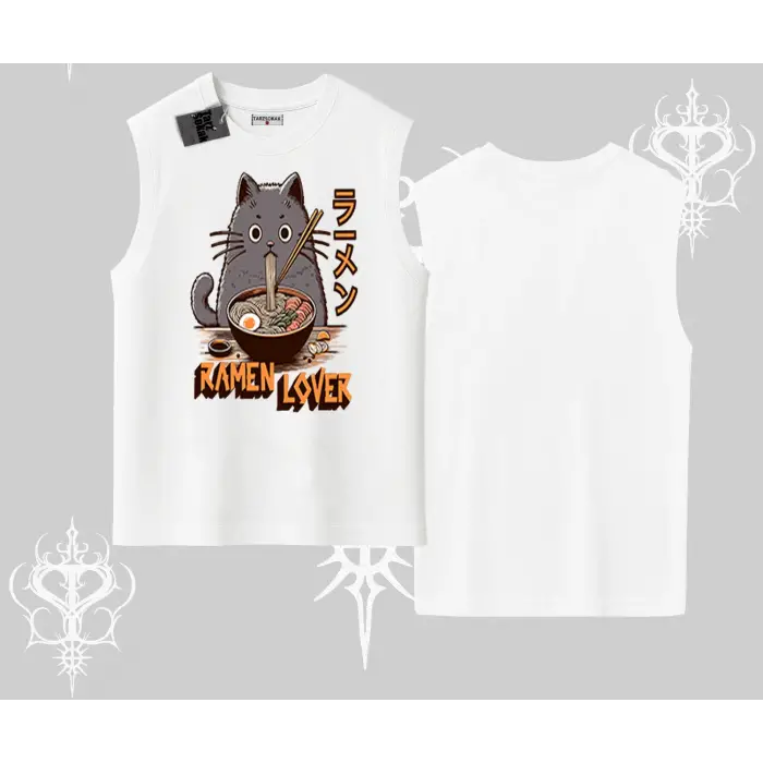 Kolsuz Tshirt Ramen Lover Kedi Anime Baskılı