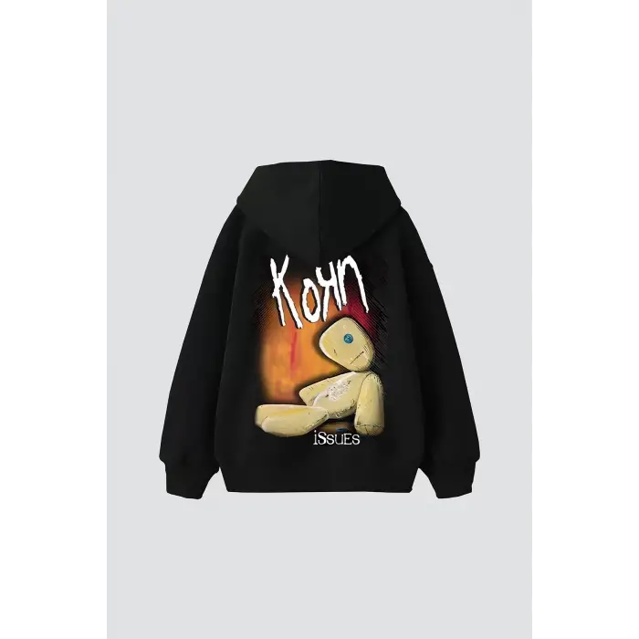 Korn Baskılı Oversize Unisex Siyah