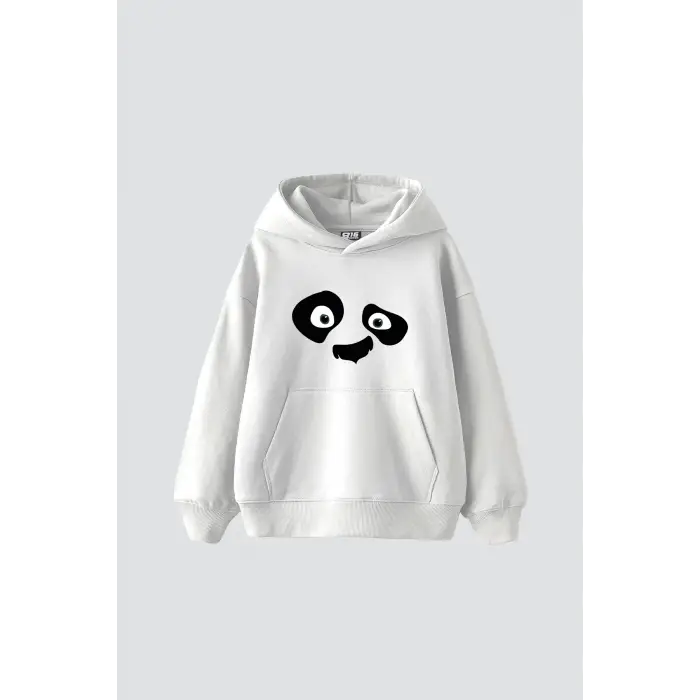 Kungfu Pand Baskılı Oversize Unisex Premium Beyaz