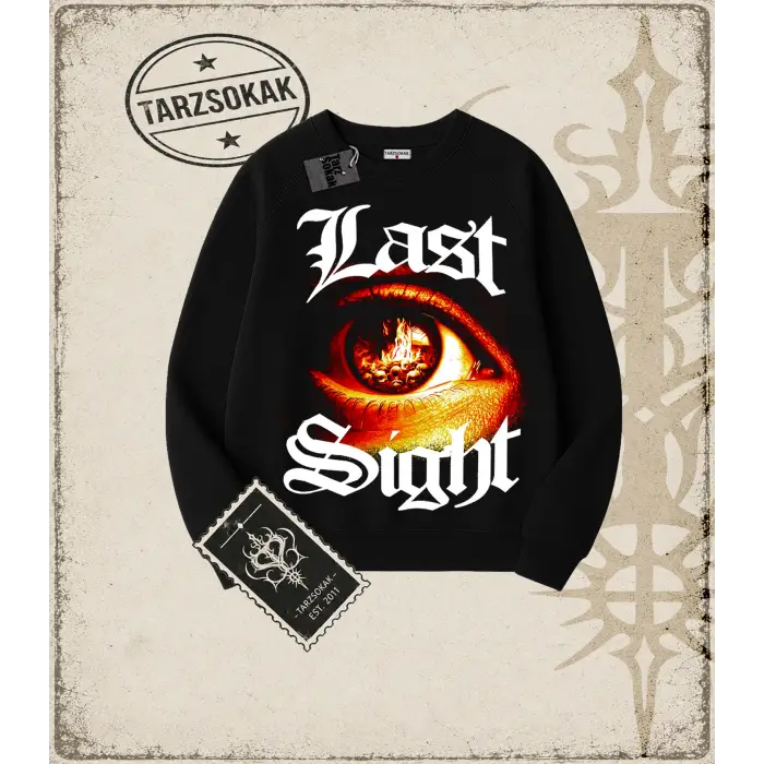 LAST SIGHT Oversize Unisex Bisiklet Yaka Sweatshirt