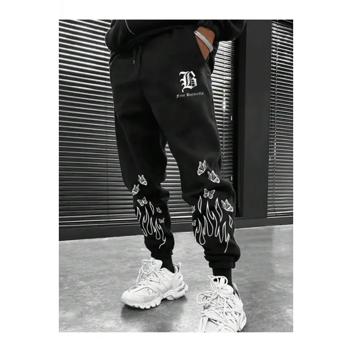 LEGND Fire & Letter Graphic Drawstring Waist Eşofman Altı