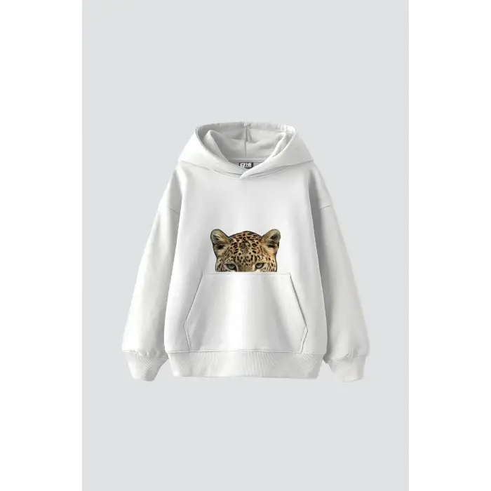 Leopar Eyes Baskılı Oversize Unisex Premium Beyaz