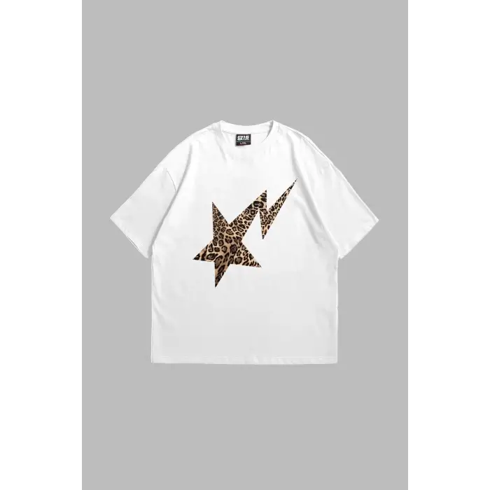 Leopar Falling Star Oversize Unisex Beyaz