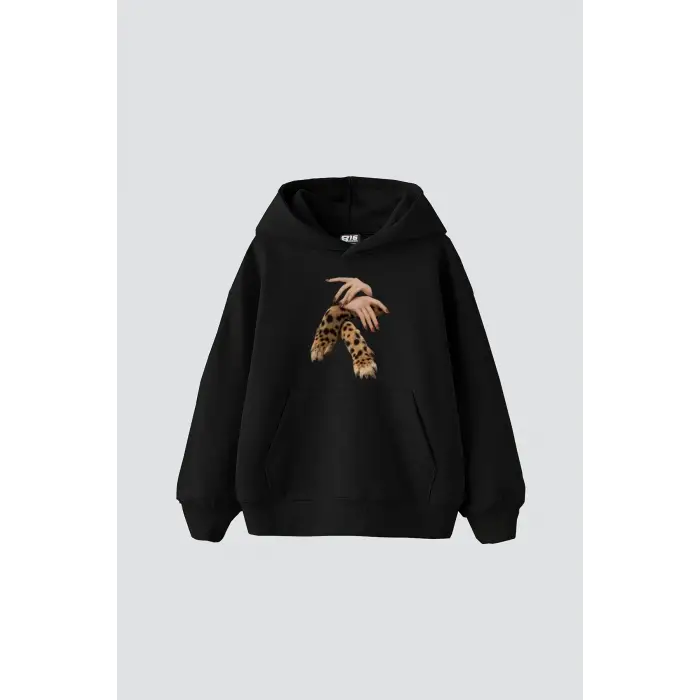 Leopar Hand Baskılı Oversize Unisex Premium Siyah