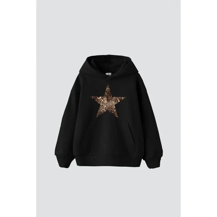 Leopar Starz Baskılı Oversize Unisex Premium Siyah