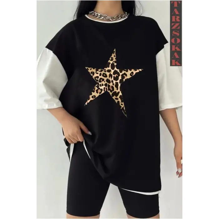 LEOPAR YILDIZ Siyah Oversize Çift Renk