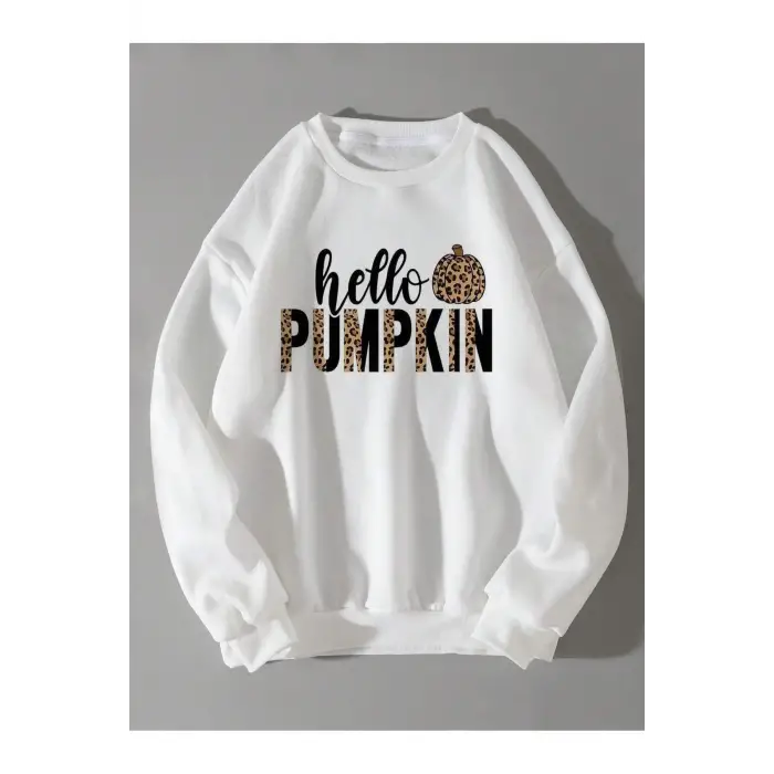 Leopard & Letter Graphic Pullover Sweatshirt Gri