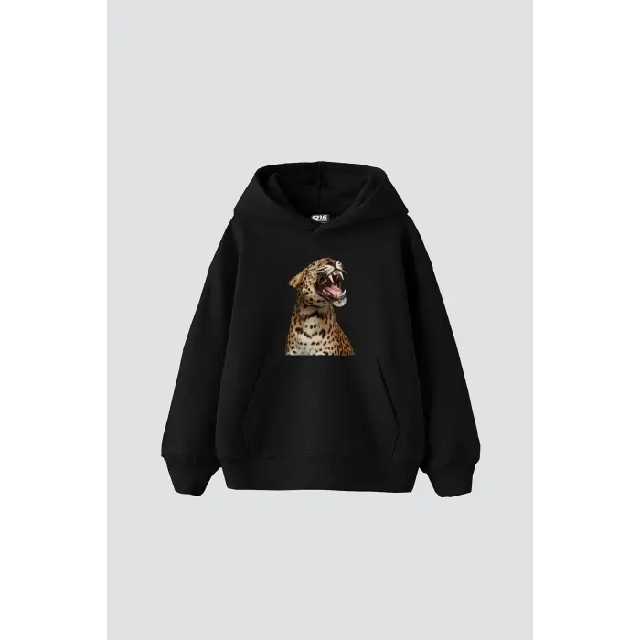 Leopard Siluet Baskılı Oversize Unisex Premium Siyah