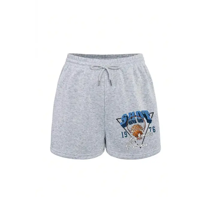 Letter & Basketball Print Drawstring Waist Şort