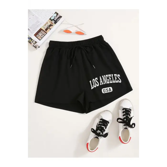 Letter Graphic Drawstring Şort