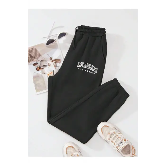Letter Graphic Drawstring Waist 4 Mevsim Eşofman