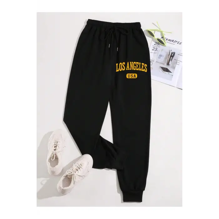 Letter Graphic Drawstring Waist 4 Mevsim Eşofman