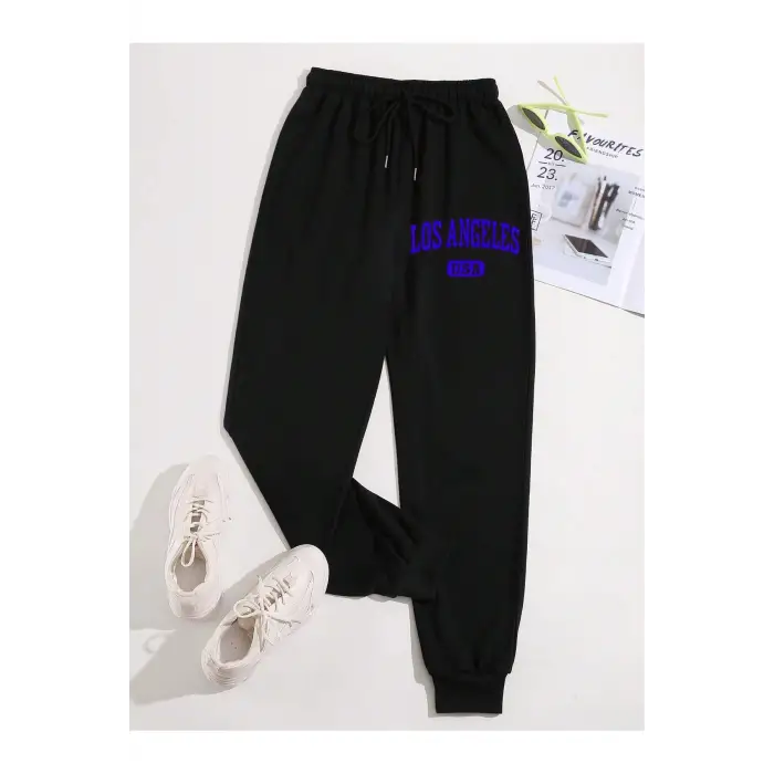 Letter Graphic Drawstring Waist 4 Mevsim Eşofman